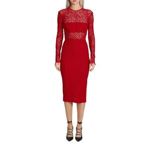 Alex Perry Madalene French Lace Lady Sleeve Dress Red Size 6 NWT